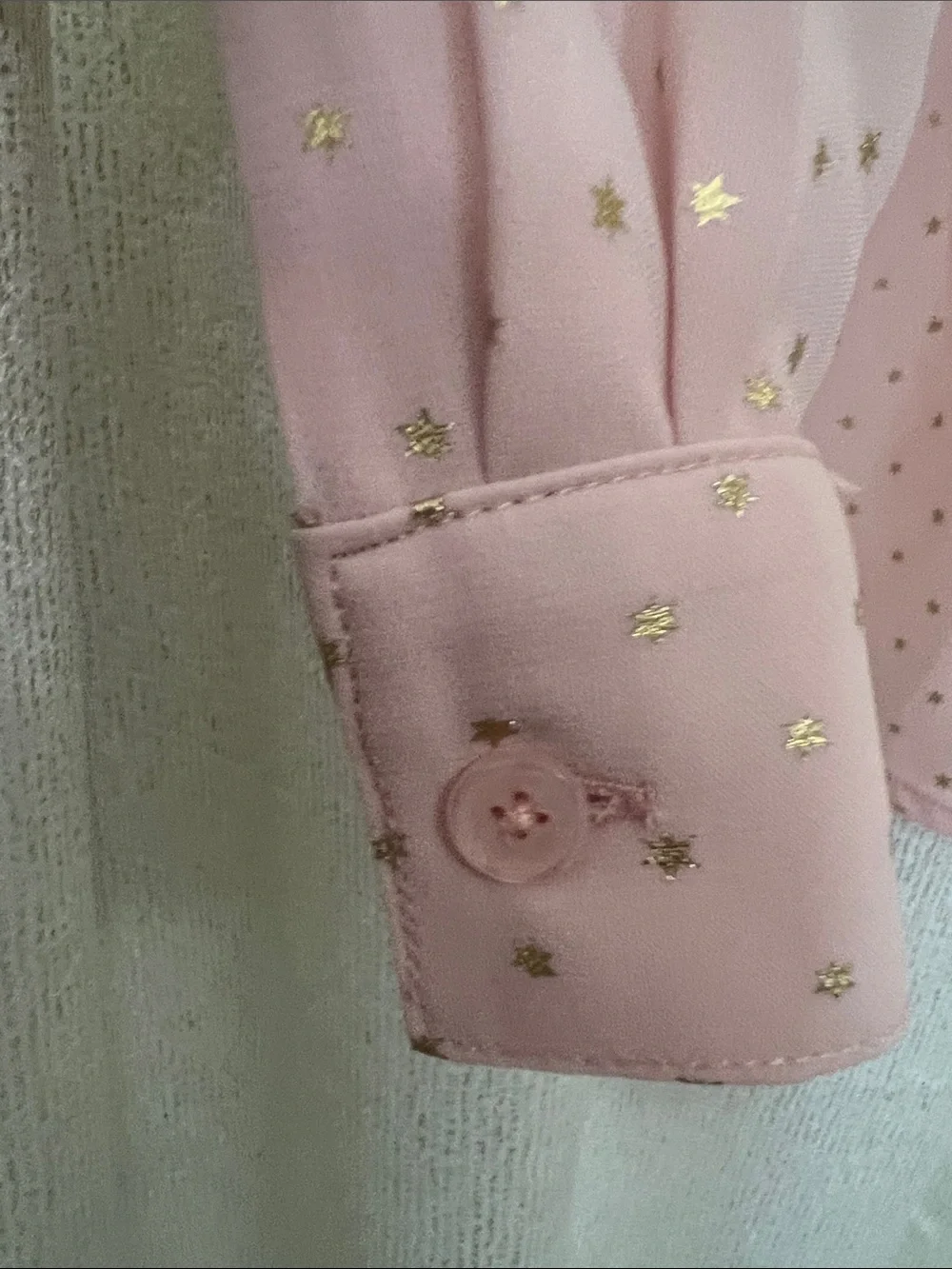 Michael Kors Blush Pink Metallic Gold Star Pattern Ruffle Tie-Neck Blouse